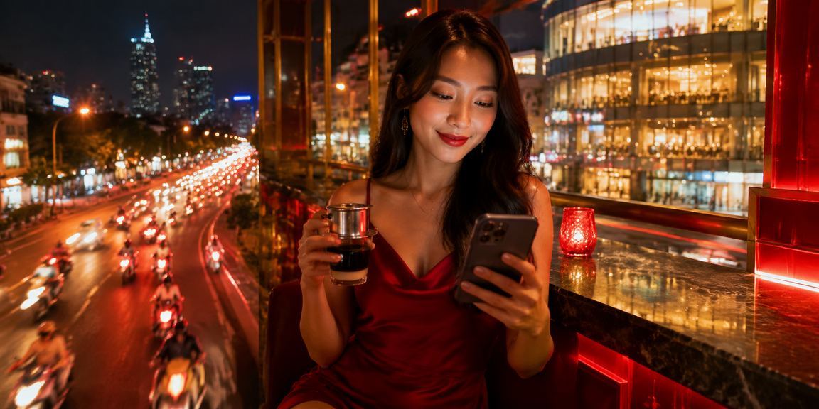 Người dùng TP.HCM ngồi cà phê đặt cược thể thao qua điện thoại buổi sáng